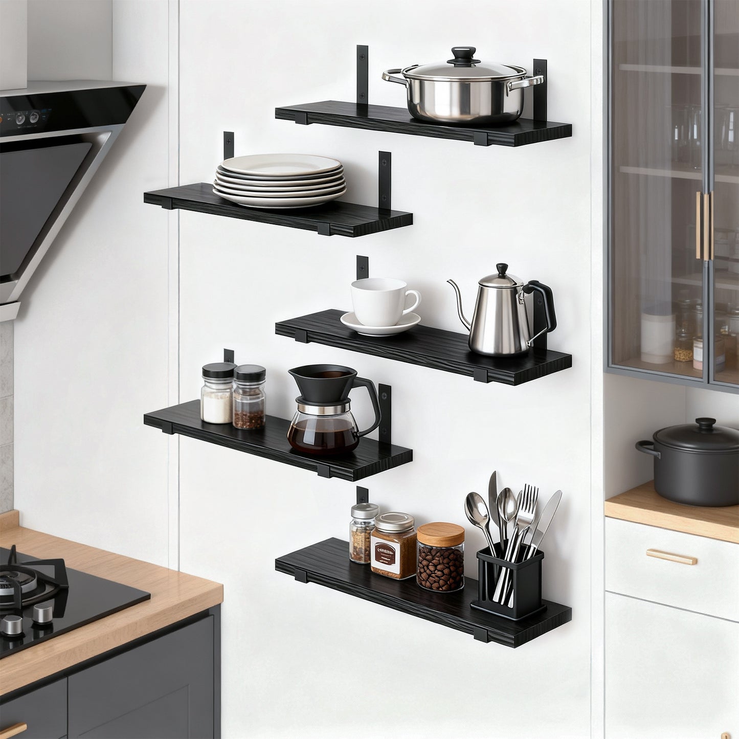 Floating Shelves Set of 5, Width 4.7 Inches Wall Shelves, Rustic Wood Wall Storage Shelves BlackFloating Shelves Set of 5, Width 4.7 Inches Wall Shelves, Rustic Wood Wall Storage Shelves Black