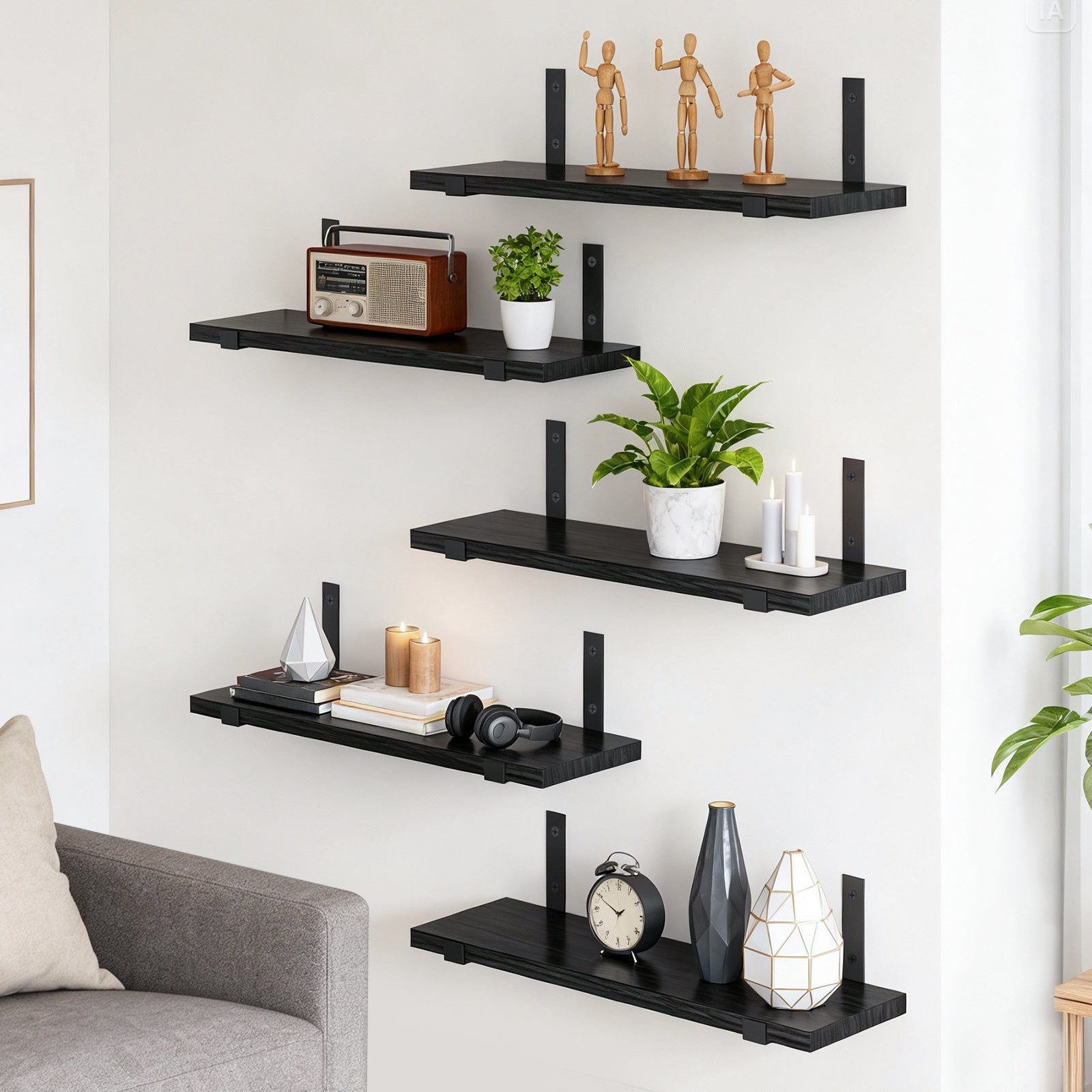 Floating Shelves Set of 5, Width 4.7 Inches Wall Shelves, Rustic Wood