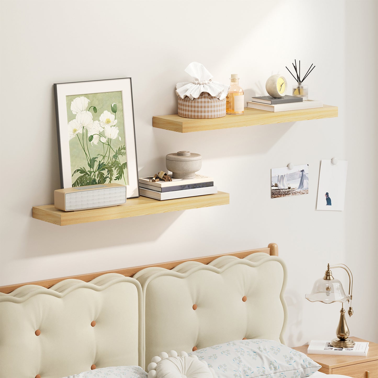 Tomnk 2pcs Floating Shelves for Wall, 22.5in Bathroom Kitchen Wall Mounted Shelves, White Oak