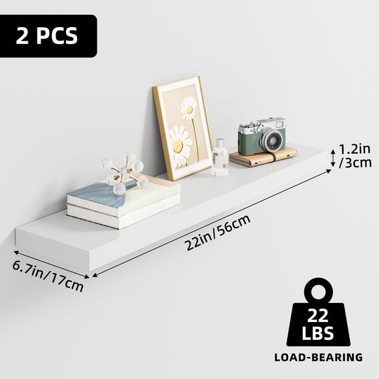 Tomnk 2pcs Floating Shelves for Wall, 22.5in Bathroom Kitchen Wall Shelves for Modern Farmhouse Decor, White