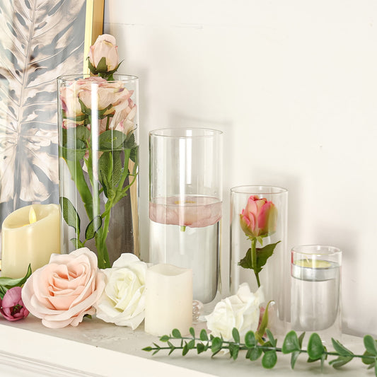 Tomnk Clear Glass Cylinder Hurricane Candle Holder Vases Set of 12 (4"+6"+8"+10"High)