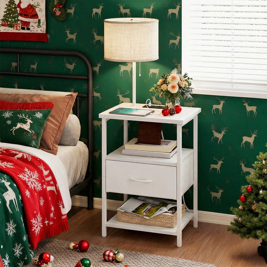 TOMNK Floor Lamp with Table, End Table for Living Room with Lamp, Shelves Side Table with Charging Station(USB & AC Port), 3 Color Temperature LED Bulb, Modern Nightstand Lamp for Bedroom, Office