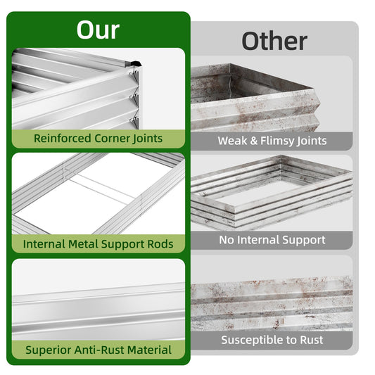 Tomnk Raised Garden Bed 6x3x1ft, Galvanized Metal Outdoor Planter Box for Vegetables, Flowers & Herbs, Durable Rust-Resistant, Easy Assembly, Silver