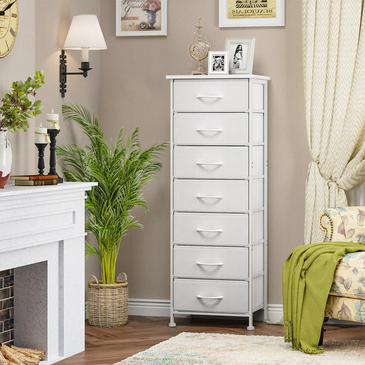 Tomnk woo Tall Dresser with 7 Fabric Drawers, Storage Organizer for Bedroom, Entryway, Hallway, White