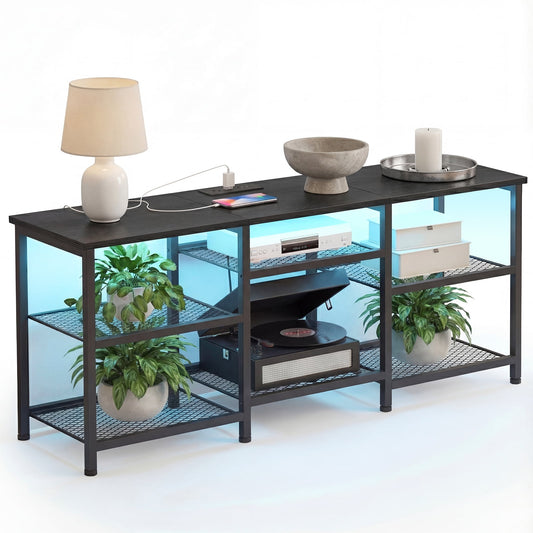 TOMNK TV Stand for TVs up to 55 Inch, Entertainment Center with Open Storage Shelves, Media Console Table with Soundbar Shelf for Living Room, Bedroom