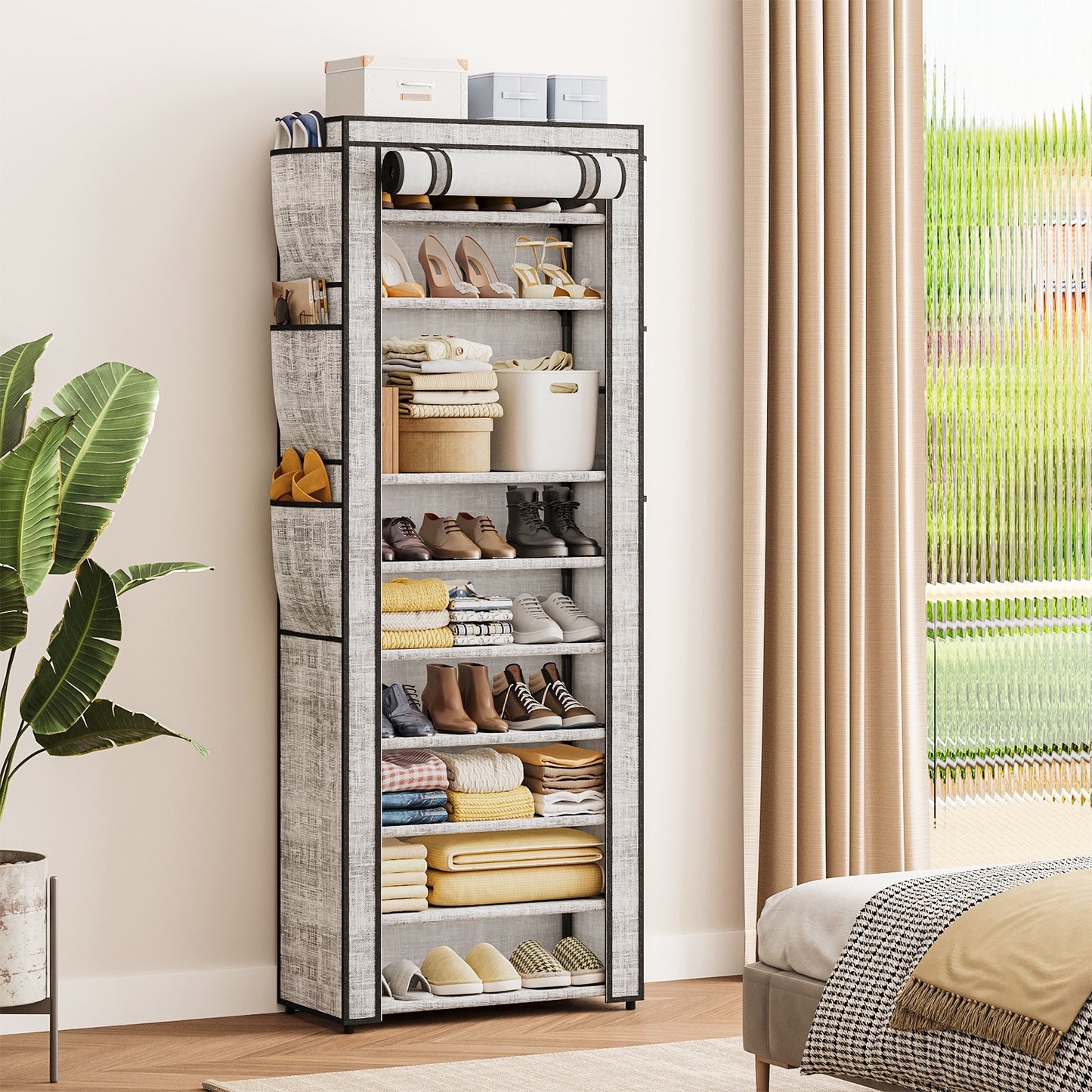 Tomnk 10 Tiers Kitchen Storage Shelves, Adjustable Shelves for Storage Pantry Shelves with Hooks, Storage Rack Shelving Unit Organizer for Bedroom Laundry Closet