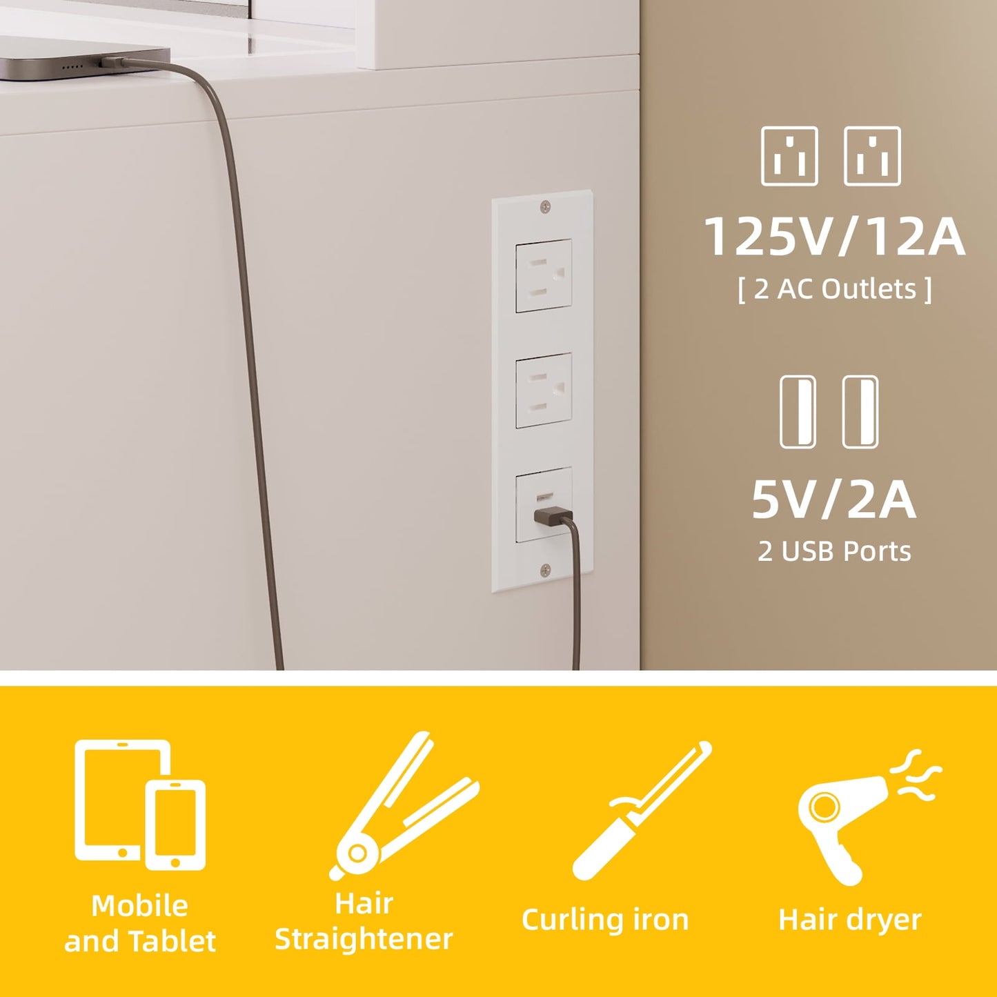 Tomnk woo White Vanity Desk with Mirror & Lights, Power Outlet, 3 Colors, 2 RGB Drawers, 6 Shelves