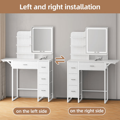 Tomnk woo Makeup Vanity Desk with LED Mirror, Lights, 4 Drawers, USB Ports & Stool, White