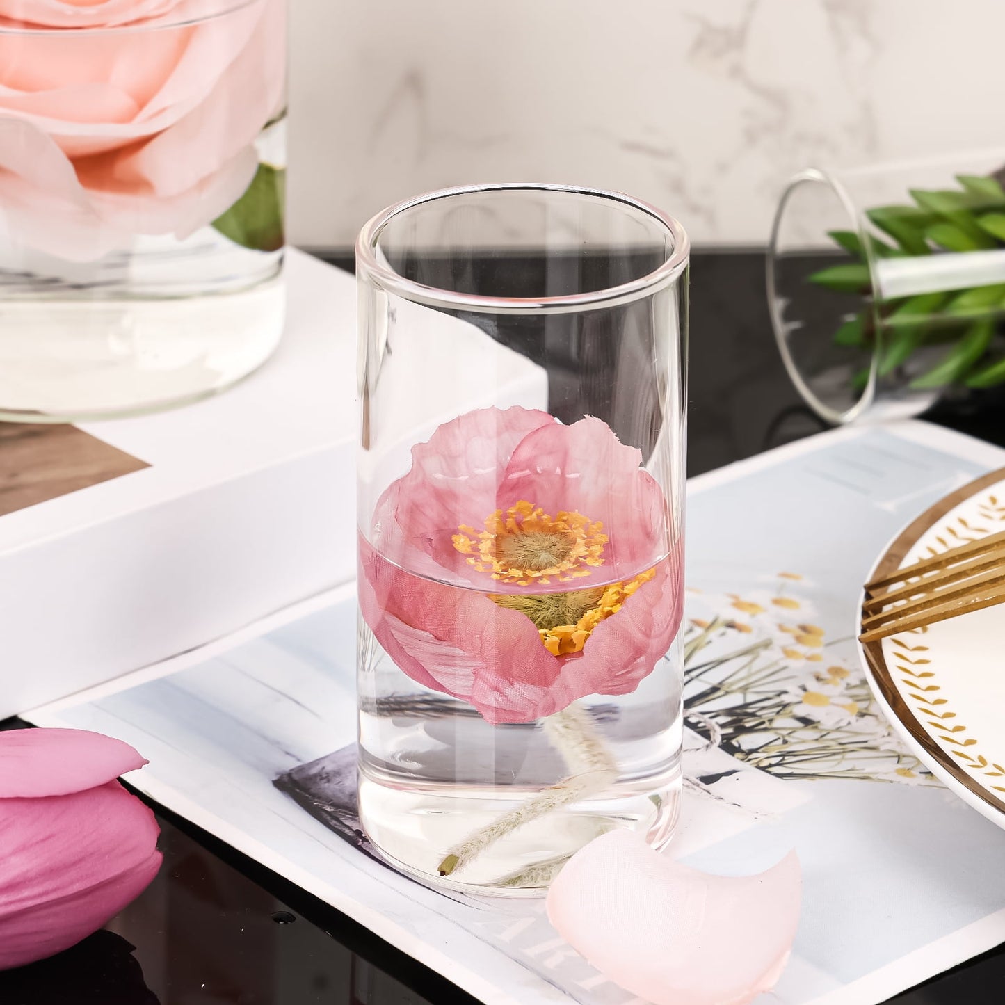 Tomnk Clear Glass Cylinder Hurricane Candle Holder Vases Set of 5 (4"+6"+8"+10"+12"High)