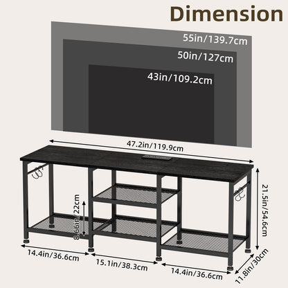 Tomnk TV Stand for 55in TV, Entertainment Center for Living Room Bedroom, with Charging Station and Lights (Black)