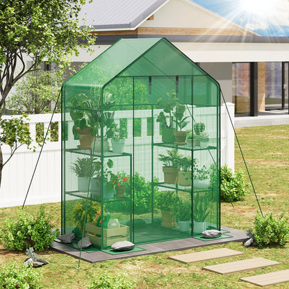 TOMNK Greenhouse, 57 x 28 x 76'' Greenhouses for Outdoors, Portable Greenhouse Kit with Mesh Side Windows, PE Cover, 4 Shelves, Heavy Duty Walk in Green House for Backyard Garden Indoor Outside