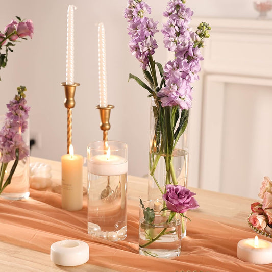 Tomnk 9 Pack Glass Cylinder Vase 4, 8,12 Inch Tall Clear Vases for Wedding Centerpieces Hurricane Candle Holder Flower Glass Vases for Party Event Home Office Decor