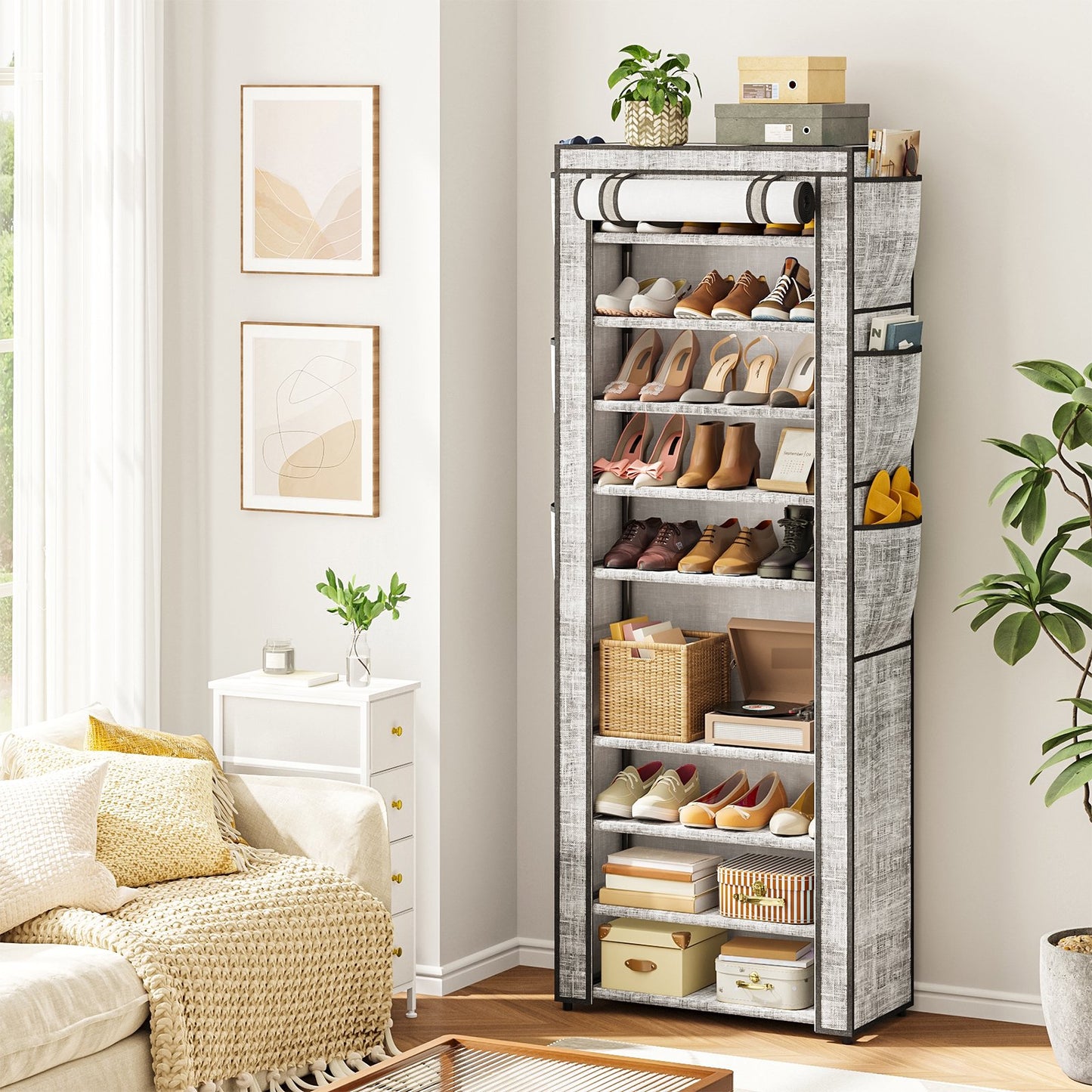 Tomnk 10 Tiers Kitchen Storage Shelves, Adjustable Shelves for Storage Pantry Shelves with Hooks, Storage Rack Shelving Unit Organizer for Bedroom Laundry Closet