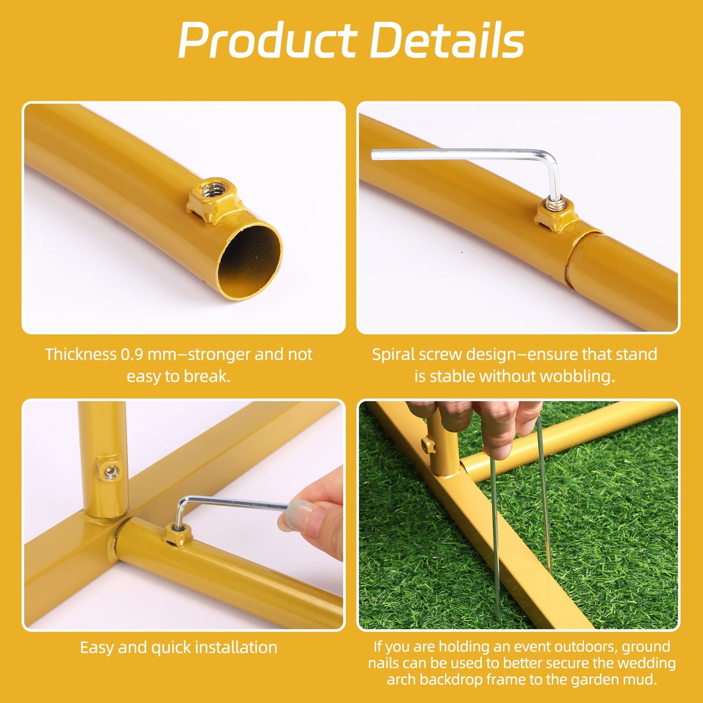 Arch Backdrop Stand, Set of 2 Metal Arch Stand (7.2FT+6FT), Gold Wedding Arch Frame for Party, Holiday, Ideal for Flower