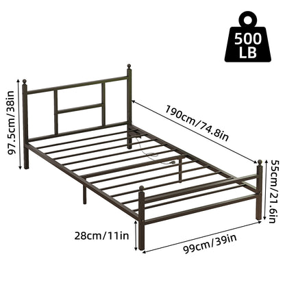 Tomnk woo Twin Bed Frame with LED Lights, Charging Station, Metal Slats, Sturdy & Modern Design, Black