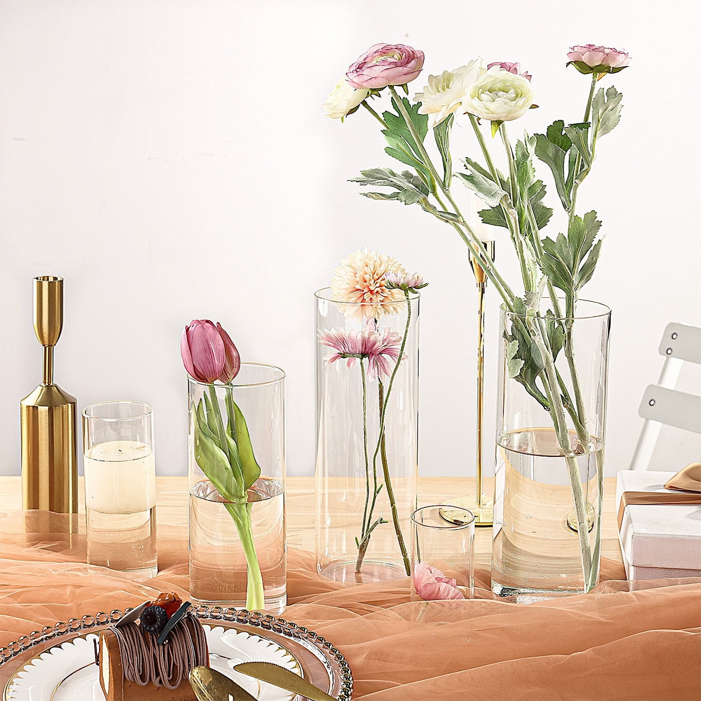 Tomnk Clear Glass Cylinder Hurricane Candle Holder Vases Set of 12 (4"+6"+8"+10"High)