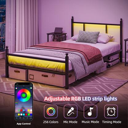 Tomnk woo Twin Bed Frame with LED Lights, Charging Station, Metal Slats, Sturdy & Modern Design, Black