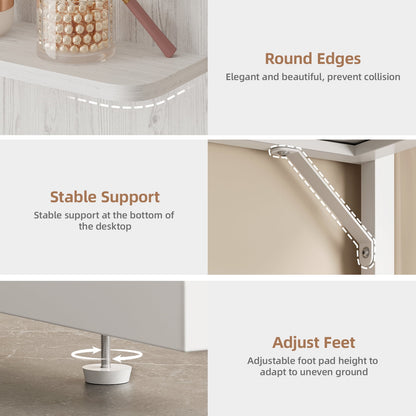 Tomnk woo Makeup Vanity Desk with LED Mirror, Lights, 4 Drawers, USB Ports & Stool, White