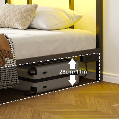 Tomnk woo Twin Bed Frame with LED Lights, Charging Station, Metal Slats, Sturdy & Modern Design, Black