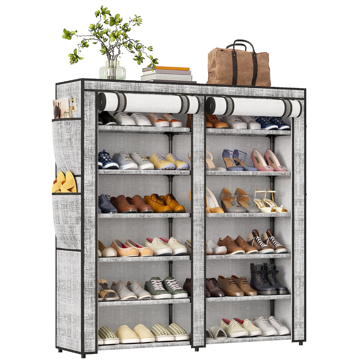 Tomnk 6 Tiers Kitchen Storage Shelves, Adjustable Shelves for Storage Pantry Shelves with Hooks, Storage Rack Shelving Unit Organizer for Bedroom Laundry Closet