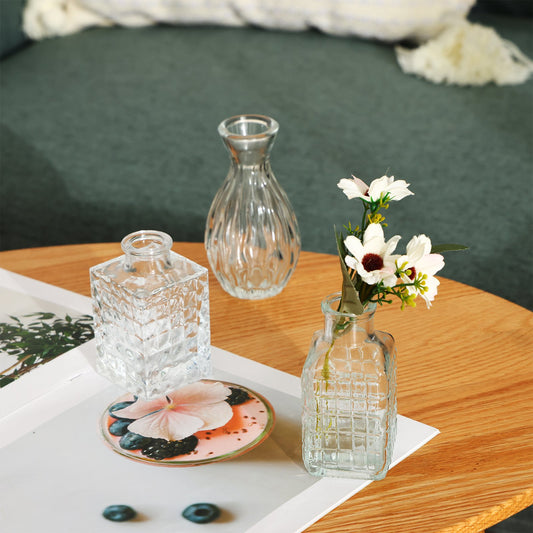 Tomnk 36 Glass Bud Vase Set, Small Vases for Flowers, Clear Bud Vases for Centerpieces Mini Flower Vases in Bulk for Rustic Wedding Decorations Vintage Look Home Table Decor