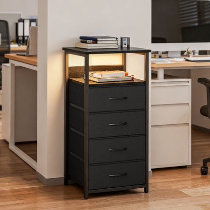 Fairy Nightstand Set of 2, 4 Drawer Night Stand with Charging Station, LED Bedside Table, Storage Side Table for Bedroom, Black