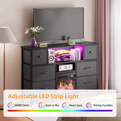 TOMNK 43" Modern Fireplace TV Stand with 13" Electric Fireplace for TVs Up to 66 inch, Luxury LED Light Entertainment Center with High Gloss Cabinet, TV Consoles for Living Room, Black