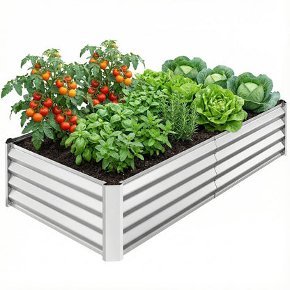 Tomnk Raised Garden Bed 4x2x1ft, Galvanized Metal Planter Outdoor for Vegetables, Flowers & Herbs, Rust-Resistant, Easy Assembly, Silver