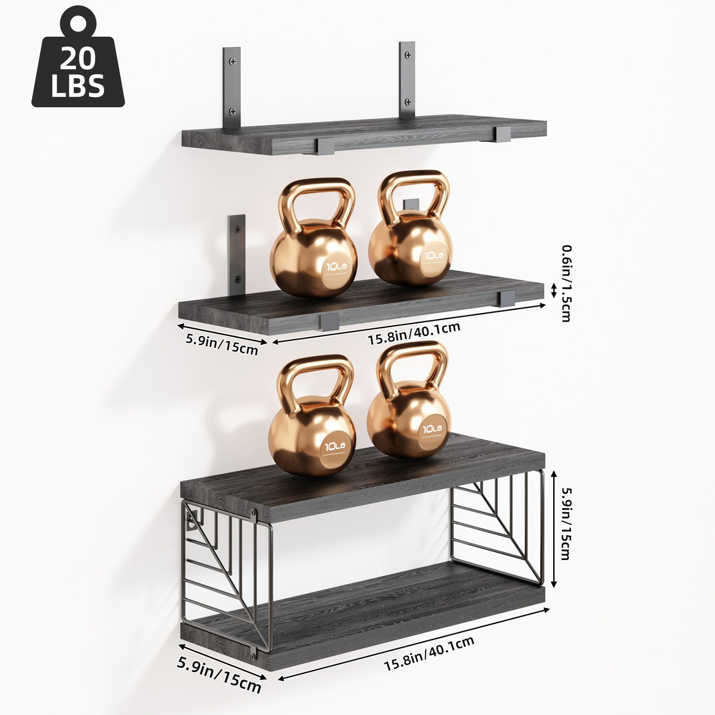 Tomnk 4 Tier Floating Shelves 15.8in Black Wall Mounted Shelf with Metal Basket for Bathroom Kitchen