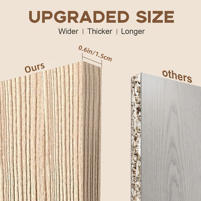 Tomnk Bathroom Floating Shelves, 4 Tiers 15.8in Light Wood Wall Shelves with Metal Basket for Bathroom, Kitchen, Living Room, Natural Finish