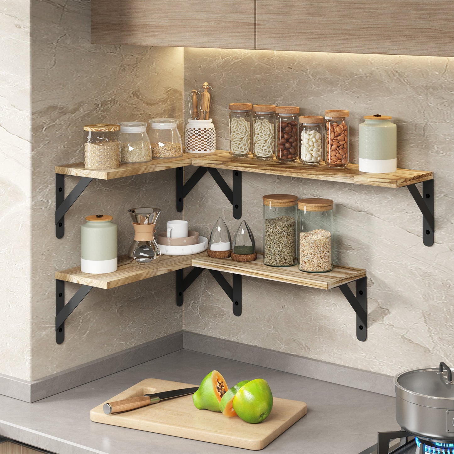 Tomnk Woo Floating Shelves for Wall Set of 4 in Light Carbonized Brown, Large