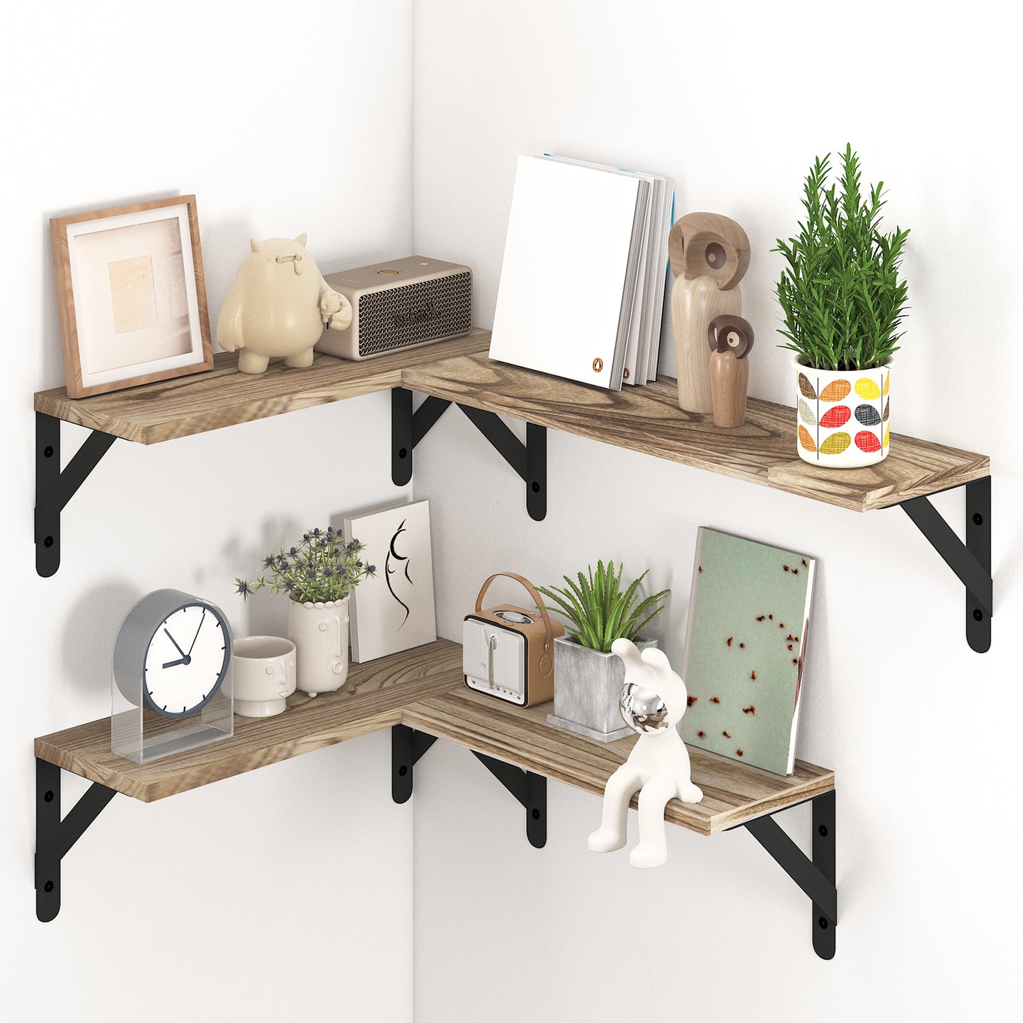 Tomnk Woo Floating Shelves for Wall Set of 4 in Light Carbonized Brown, Large