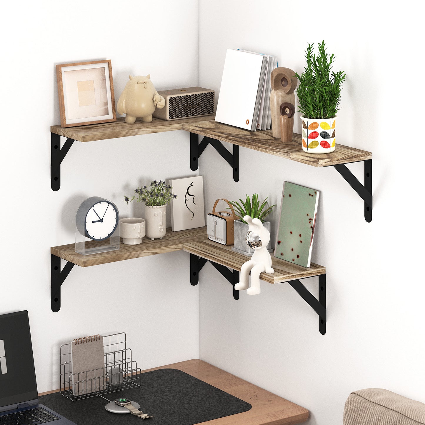 Tomnk Woo Floating Shelves for Wall Set of 4 in Light Carbonized Brown, Large