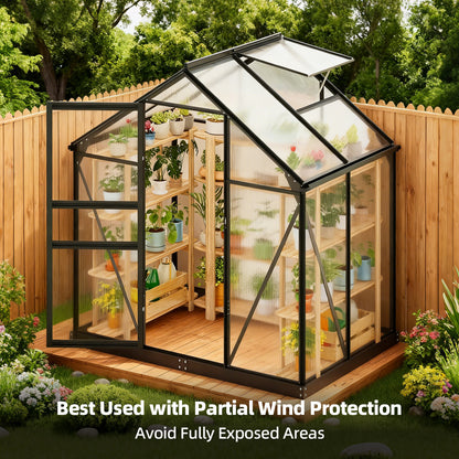Tomnk woo 6x4 FT Polycarbonate Greenhouse with Roof Vent, Walk-in Aluminum Frame Winter Greenhouse for Outdoor Garden