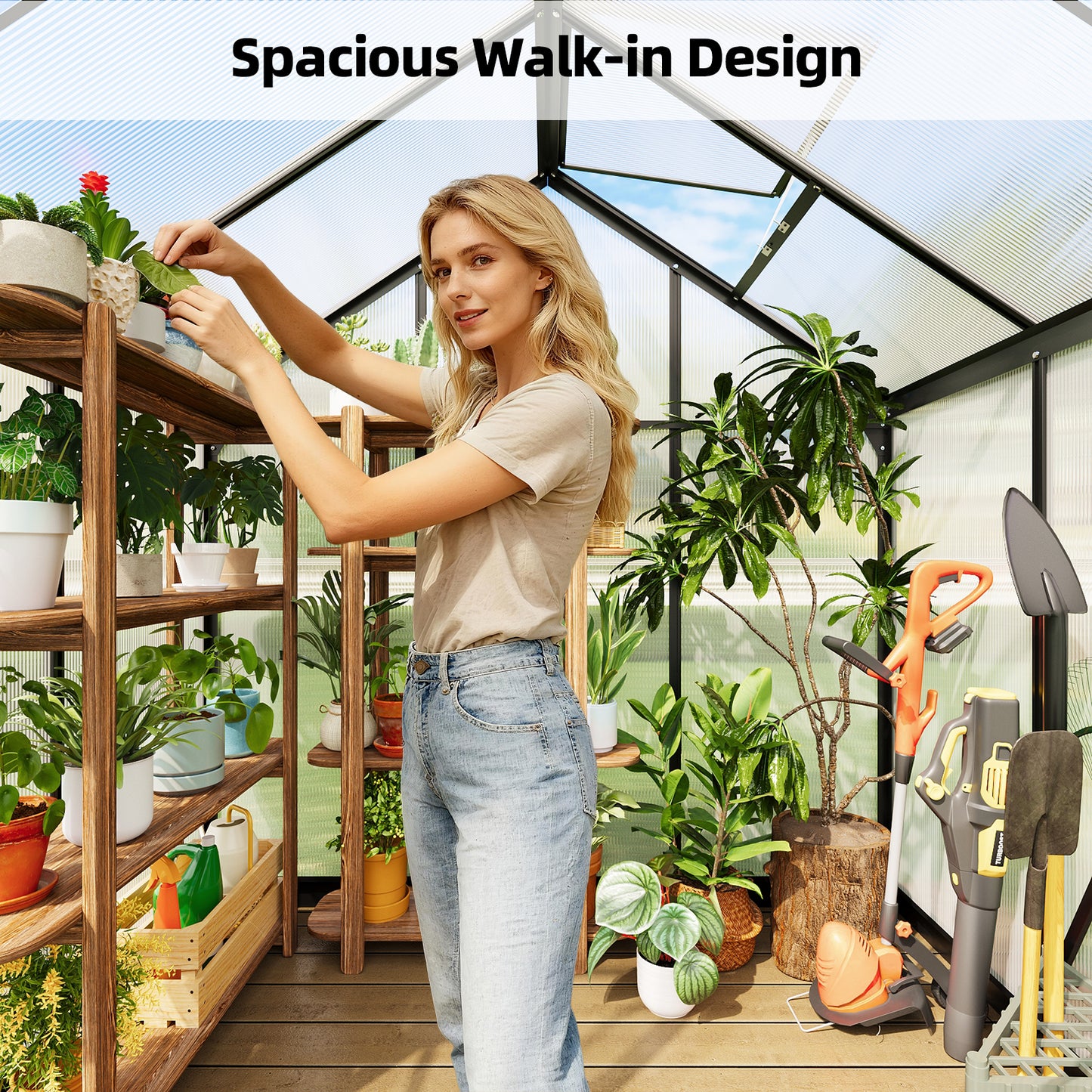 Tomnk woo 6x4 FT Polycarbonate Greenhouse with Roof Vent, Walk-in Aluminum Frame Winter Greenhouse for Outdoor Garden