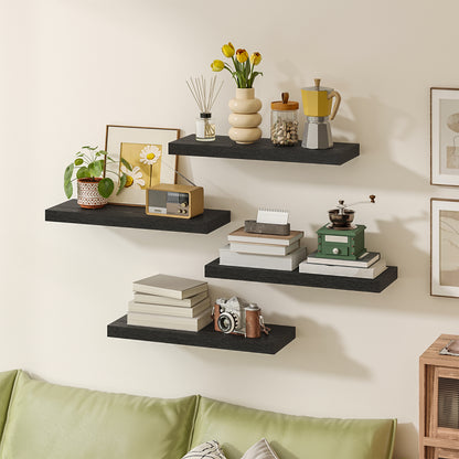 Tomnk 15.8" Floating Wall Shelves, Black Wall Shelf Set of 4, Modern Decorative Shelves with Hidden Brackets for Bedroom, Bathroom, Living Room