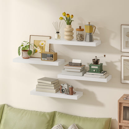 Tomnk 15.8" Floating Wall Shelves, White Wall Shelf Set of 4, Decorative Storage Shelves with Hidden Brackets for Bathroom, Bedroom, Kitchen
