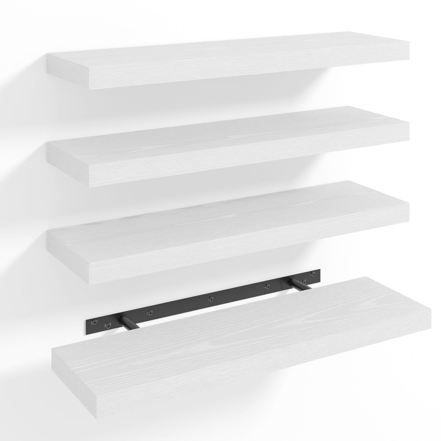 Tomnk 15.8" Floating Wall Shelves, White Wall Shelf Set of 4, Decorative Storage Shelves with Hidden Brackets for Bathroom, Bedroom, Kitchen