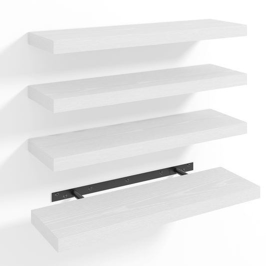 Tomnk 15.8" Floating Wall Shelves, White Wall Shelf Set of 4, Decorative Storage Shelves with Hidden Brackets for Bathroom, Bedroom, Kitchen