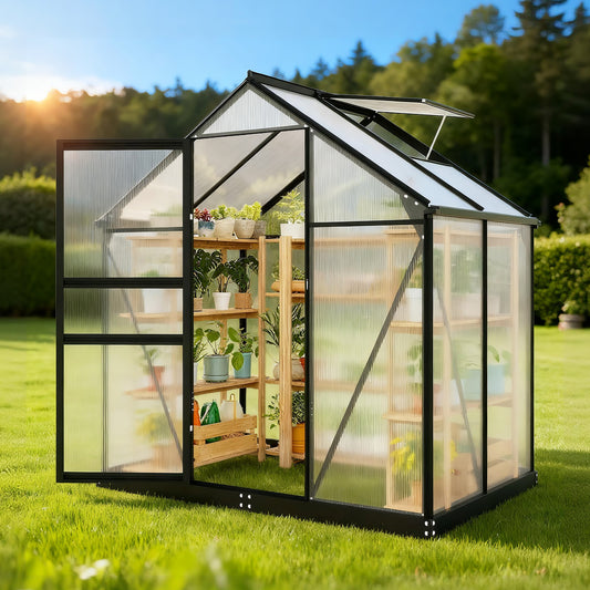 Tomnk woo 6x4 FT Polycarbonate Greenhouse with Roof Vent, Walk-in Aluminum Frame Winter Greenhouse for Outdoor Garden
