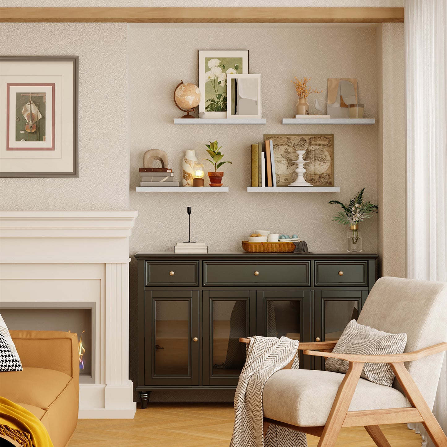 Tomnk 15.8" Floating Wall Shelves, White Wall Shelf Set of 4, Decorative Storage Shelves with Hidden Brackets for Bathroom, Bedroom, Kitchen