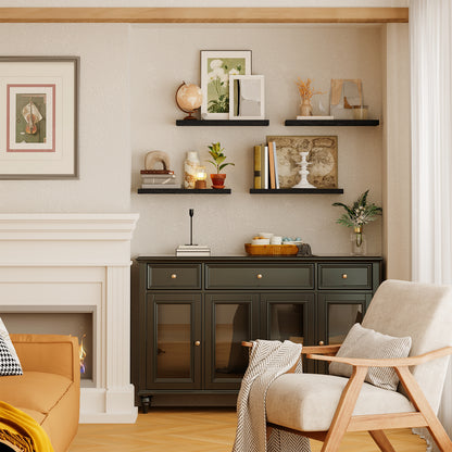 Tomnk 15.8" Floating Wall Shelves, Black Wall Shelf Set of 4, Modern Decorative Shelves with Hidden Brackets for Bedroom, Bathroom, Living Room