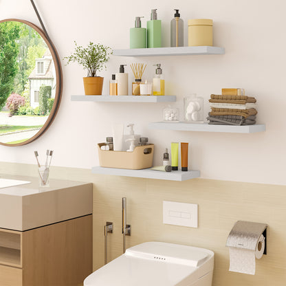 Tomnk 15.8" Floating Wall Shelves, White Wall Shelf Set of 4, Decorative Storage Shelves with Hidden Brackets for Bathroom, Bedroom, Kitchen