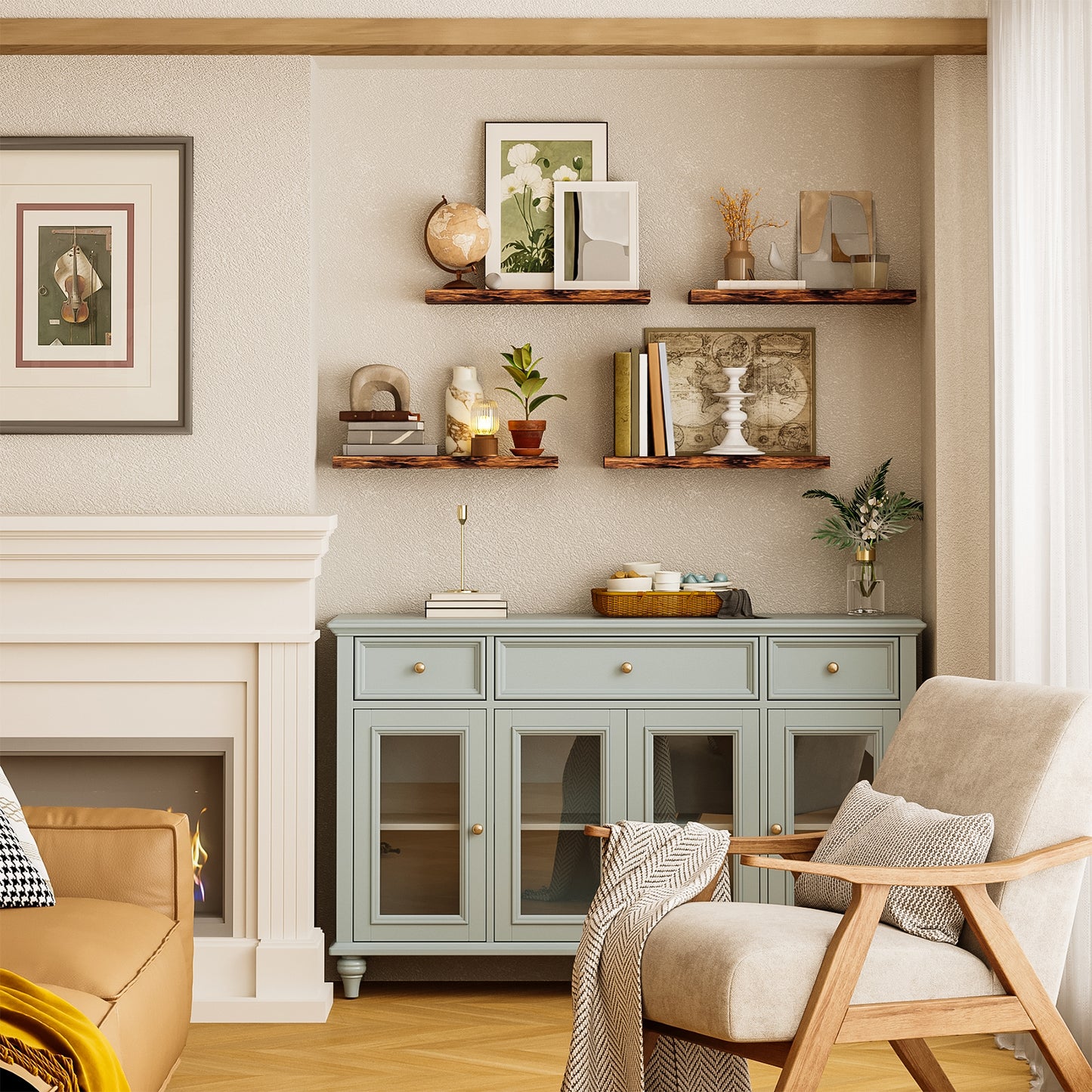 Tomnk 15.8" Floating Wall Shelves, Rustic Brown Wood Wall Shelf Set of 4, Invisible Brackets for Bathroom, Bedroom, Living Room, Kitchen