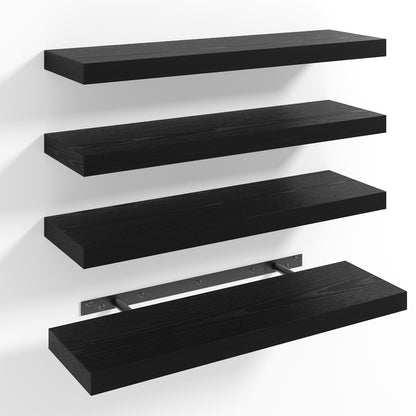 Tomnk 15.8" Floating Wall Shelves, Black Wall Shelf Set of 4, Modern Decorative Shelves with Hidden Brackets for Bedroom, Bathroom, Living Room