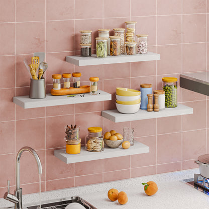 Tomnk 15.8" Floating Wall Shelves, White Wall Shelf Set of 4, Decorative Storage Shelves with Hidden Brackets for Bathroom, Bedroom, Kitchen