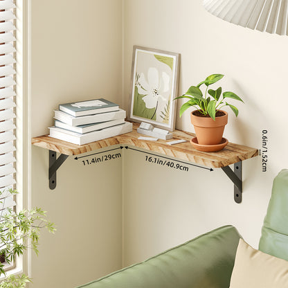 Tomnk Corner Floating Shelves, Set of 5 Rustic Wood Wall Shelves, Carbonized Black