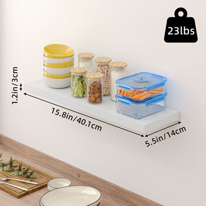 Tomnk 15.8" Floating Wall Shelves, White Wall Shelf Set of 4, Decorative Storage Shelves with Hidden Brackets for Bathroom, Bedroom, Kitchen