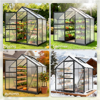 Tomnk woo 6x4 FT Polycarbonate Greenhouse with Roof Vent, Walk-in Aluminum Frame Winter Greenhouse for Outdoor Garden