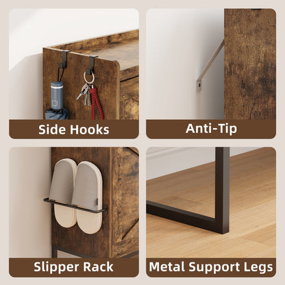 Tomnk Shoe Cabinet with 2 Flip Drawers Farmhouse Shoe Storage Cabinet Organizer for Entryway, Narrow Shoe Rack Cabinet, Rustic Brown